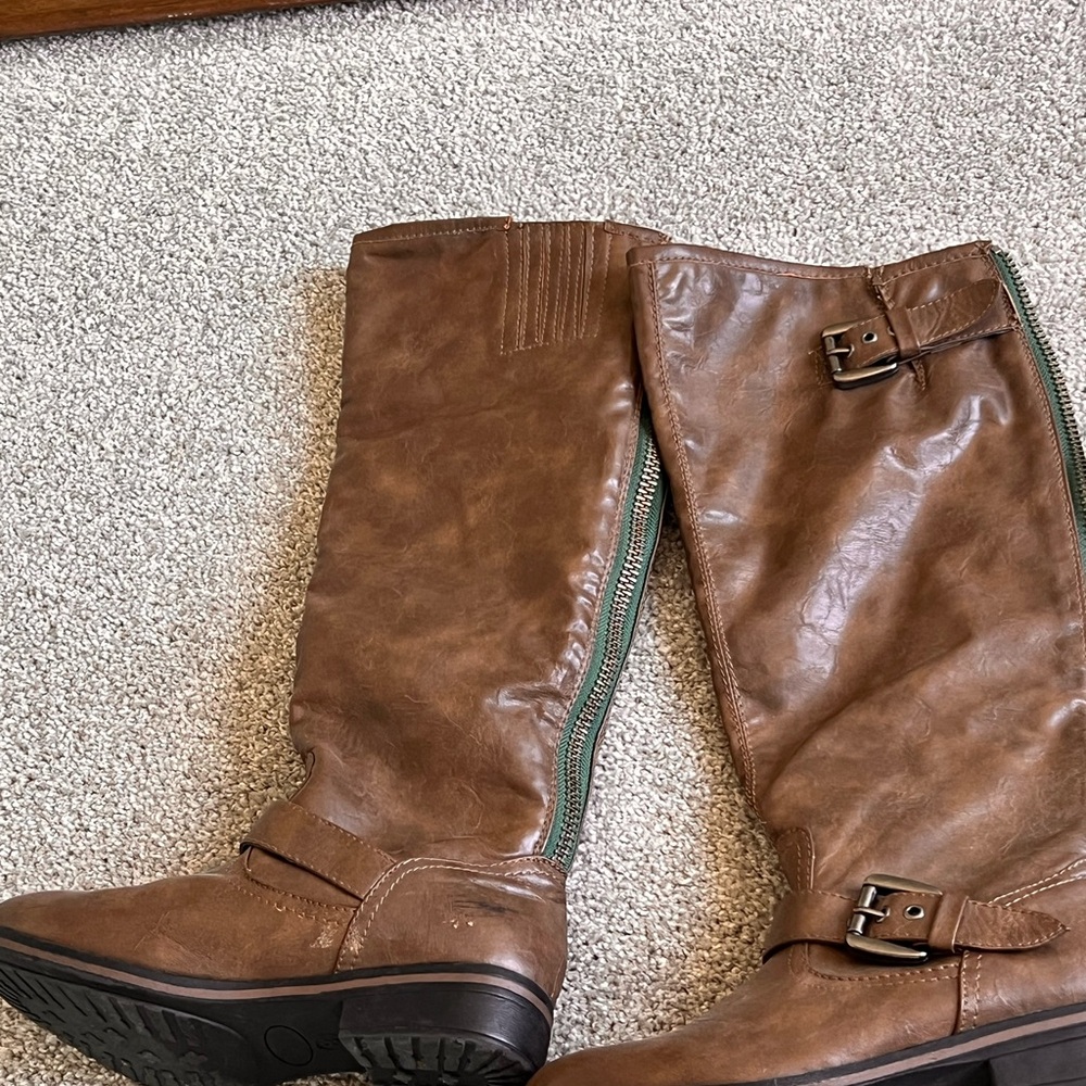 Brown Leather Knee-High Boots